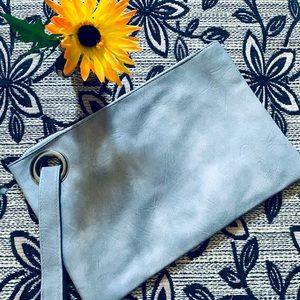 NEW Stylish Gray Leather Pouch Clutch Wristlet